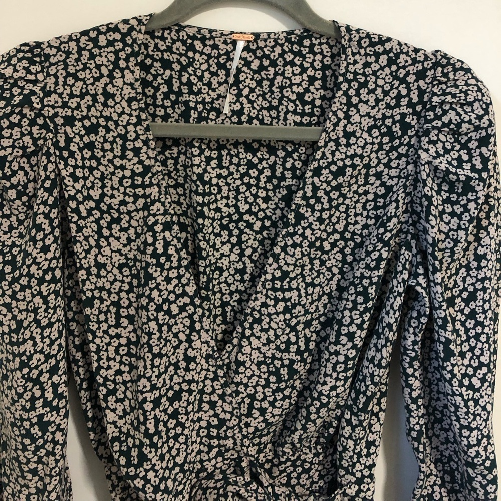 Free People Kinsley Floral Long Sleeve Wrap Mini Dress 0 - Picture 4 of 6